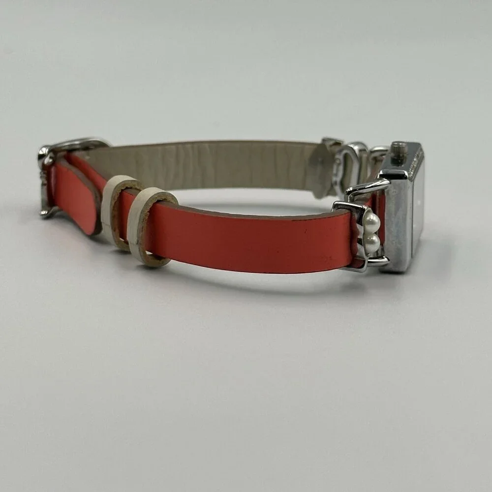 3/$30 Keep Collective Watch Women Silver Tone Orange Reversible Band New Battery
